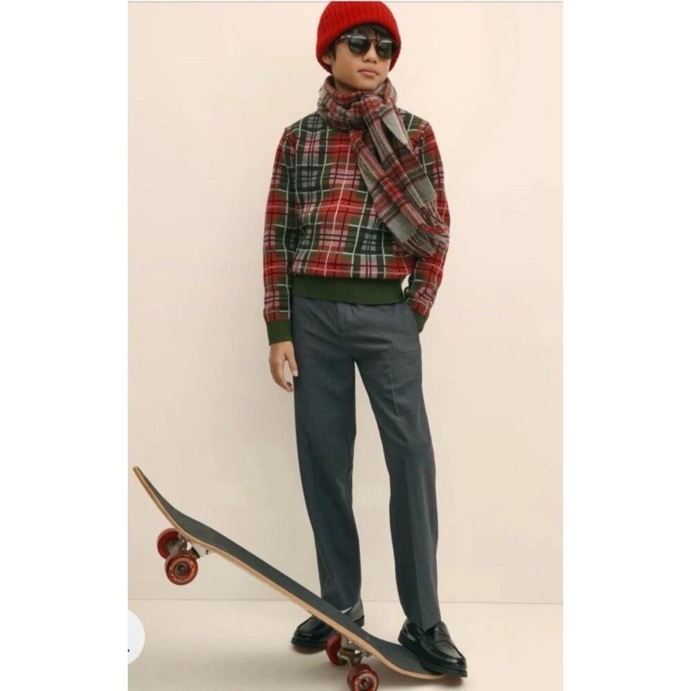 Brooks Brother Boys Plaid Crewneck Holiday Sweater Cotton Sz 4 NWT